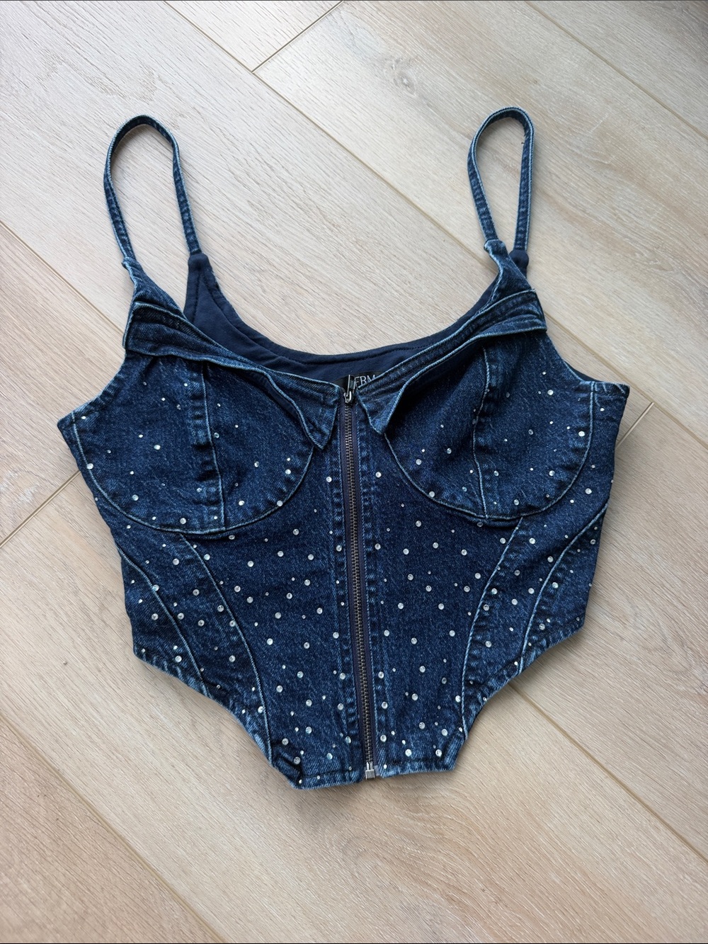 AFRM Dark Blue Studded Denim Corset Camisole